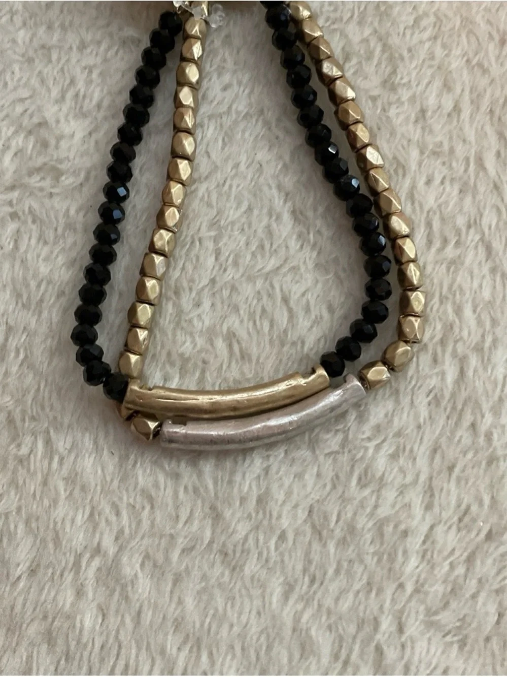 Pomina Black and Gold Beaded Layered Bracelet